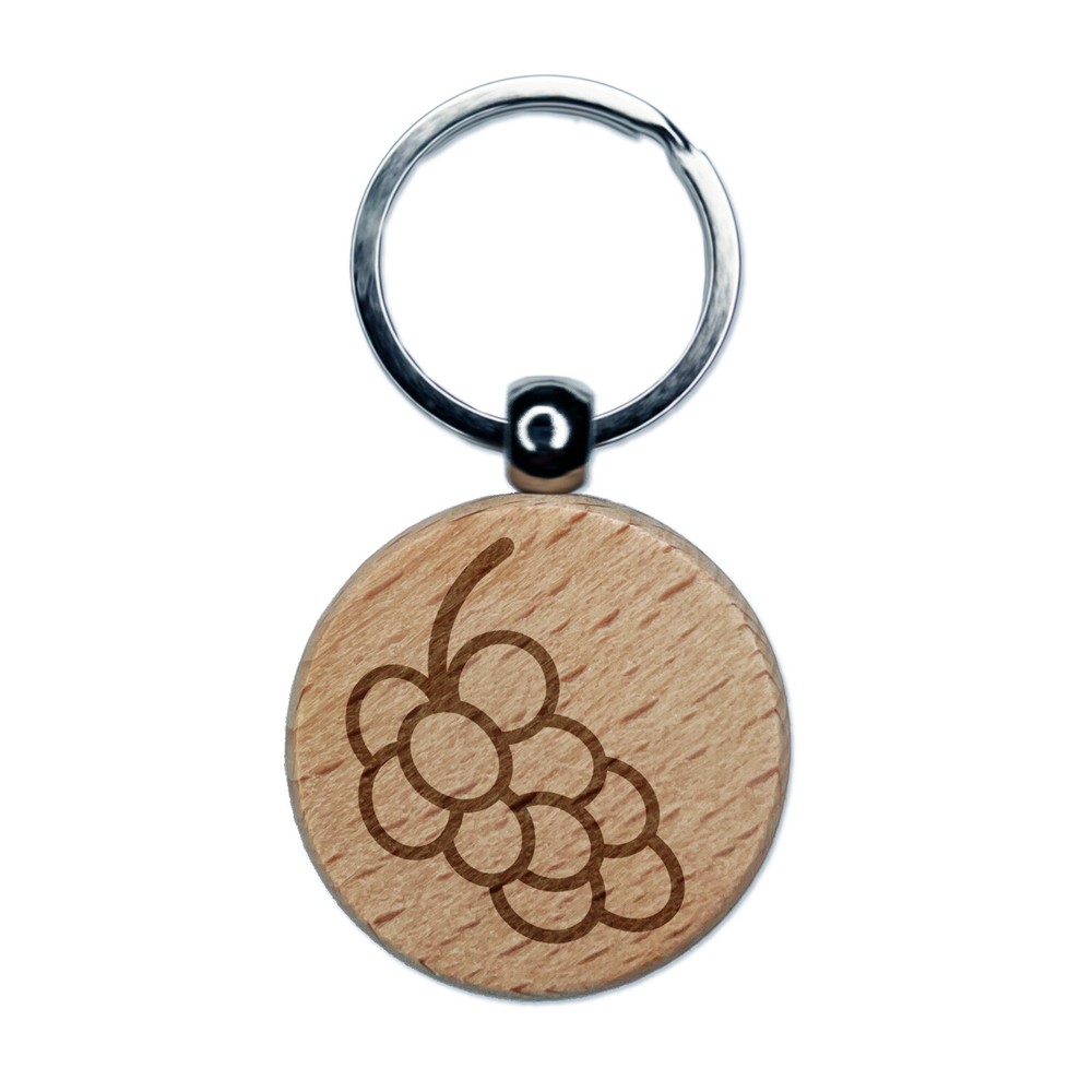 Engraved Wooden Keychain with Grapes Outline Doodle Design