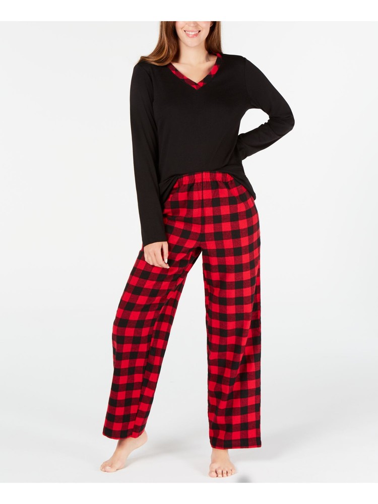CHARTER CLUB Womens Red Top Long Sleeve Straight leg Pants Pajamas XS