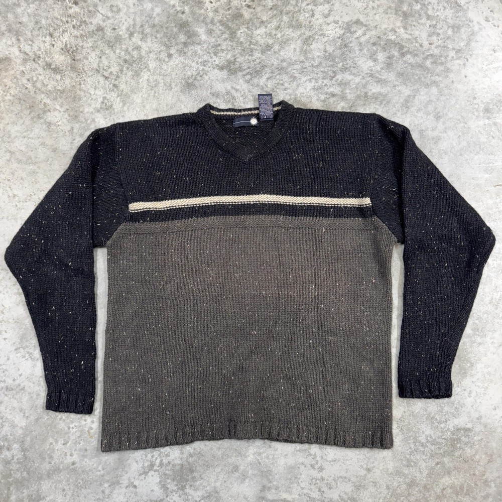 Xtreme Gear Sweater Mens Large y2k Black Colorblock Donegal Fleck chest stripe