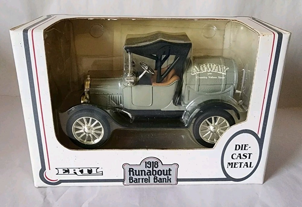 ERTL 1918 Runabout Barrel Bank 1/25 Scale Gray Agway Replica DieCast Metal #9705