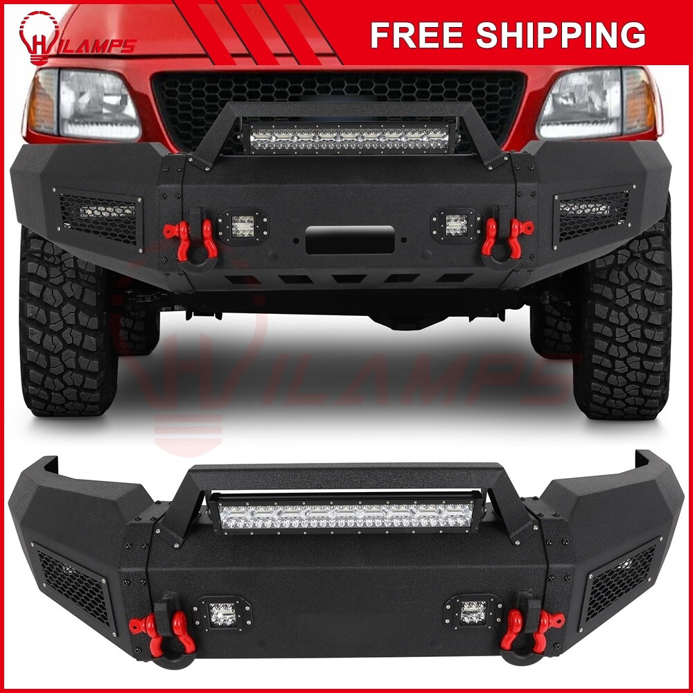 Fits 1997-2003 Ford F-150 Steel Front Bumper with Winch seat and LED lights