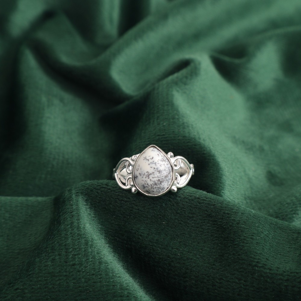 Pear Dendrite Opal Stone 925 Silver Band Statement Ring Jewelry Size All Size
