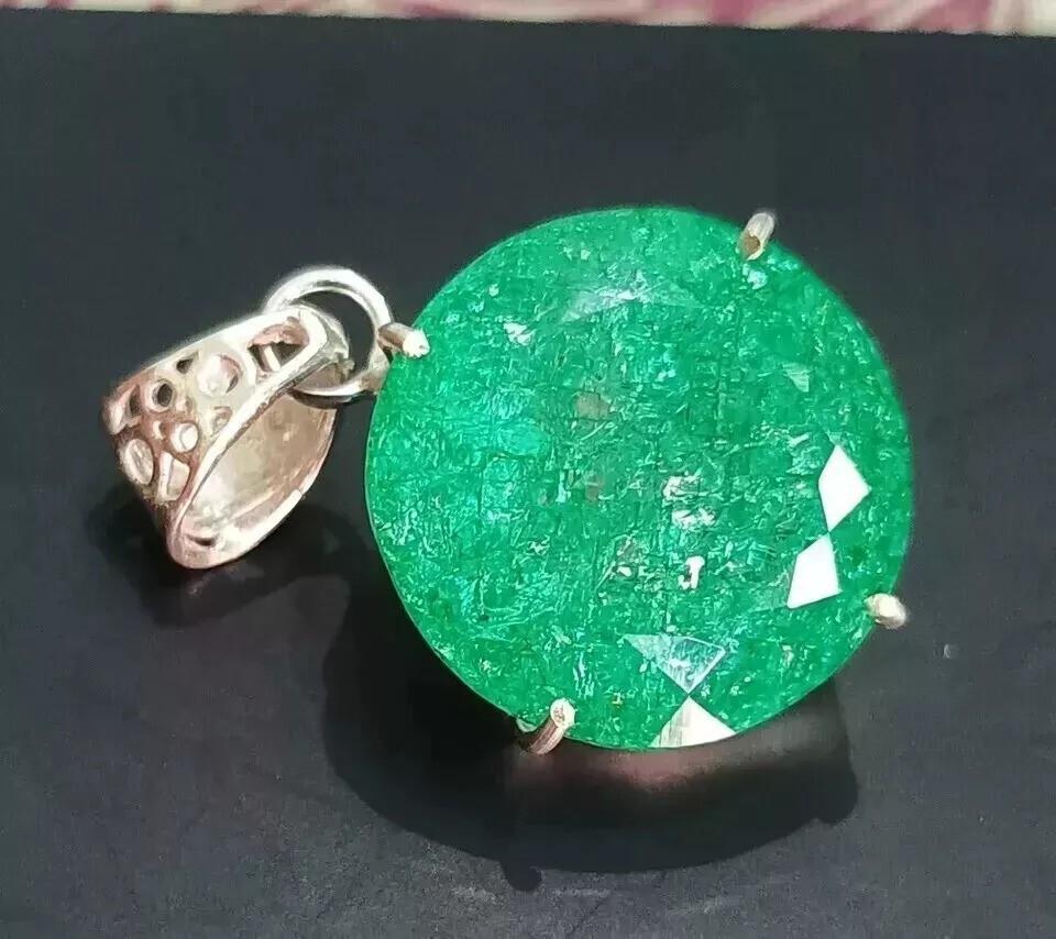 41ct Certified Green Emerald 925 Silver Pendant Loose Gemstone