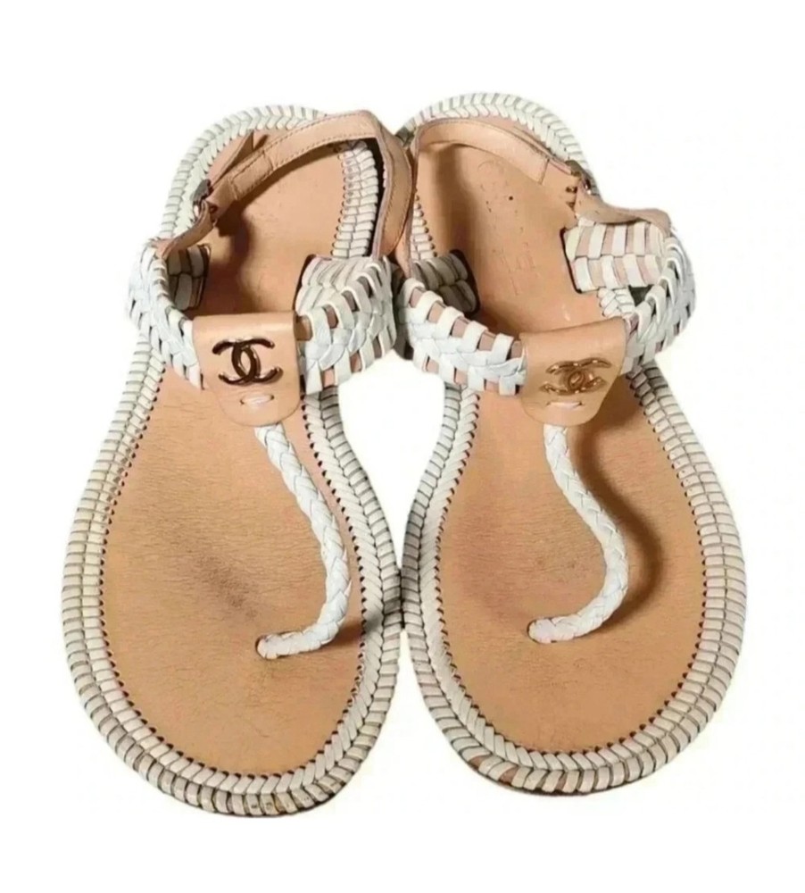 Chanel Black Braided Leather Sandals Size 38 US 7.5
