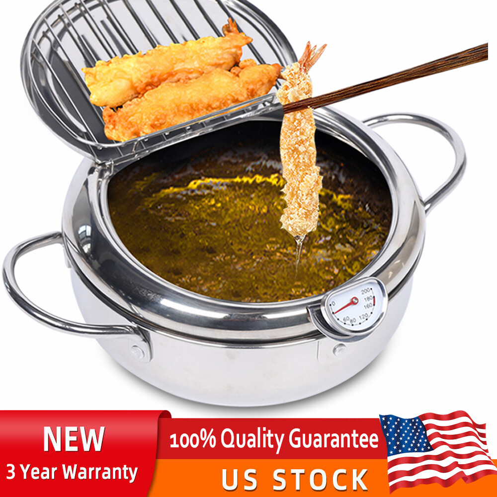 Japanese Deep Frying Pot Tempura Fryer Pan Temperature Control Stainless Steel
