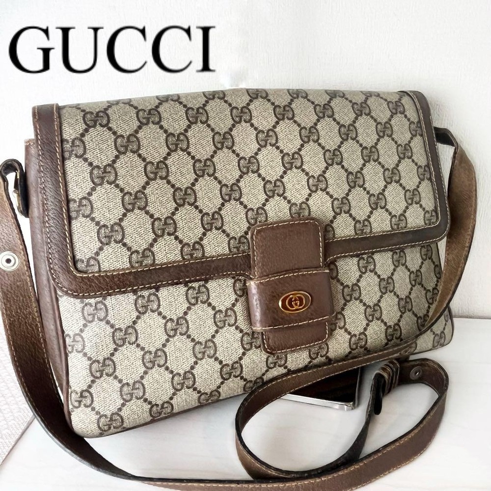 GUCCI GG Supreme Interlocking Shoulder Bag in Beige PVC Authentic F06181595