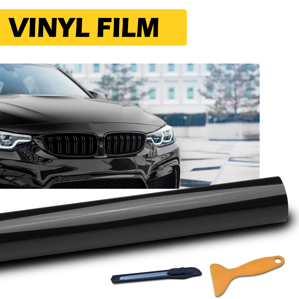 Genuine Gloss 1.5m Black Wrap Vinyl Car Sticker Film Decal Bubble Free scraper