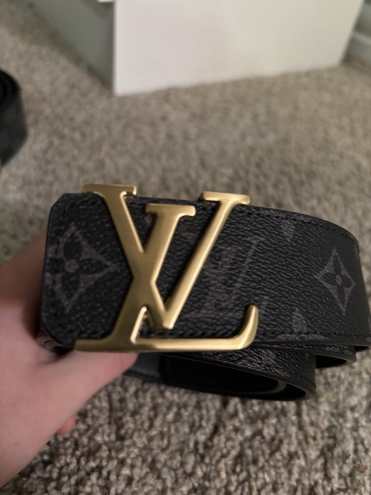Louis Vuitton Monogram Black Adjustable Dress Belt Gold Brass Buckle Men
