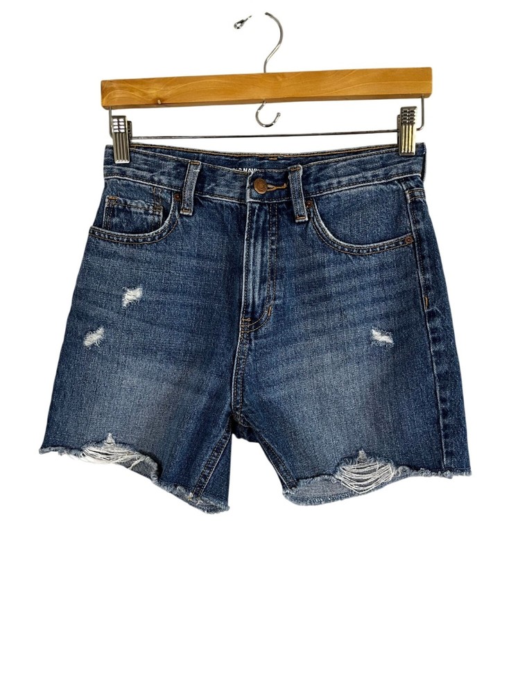 High Rise Slouchy Straight Denim Jean Shorts Blue 12 Neutral Preppy Summer Chic