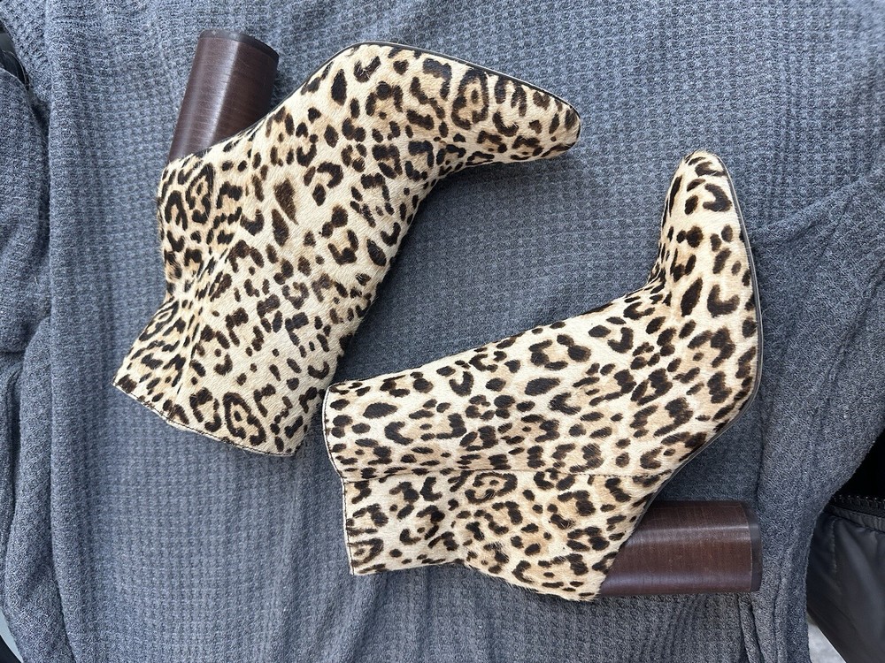 Sam Edelman Corra Leopard Cheetah Animal Print Calf Hair Leather Ankle Boots Size 6