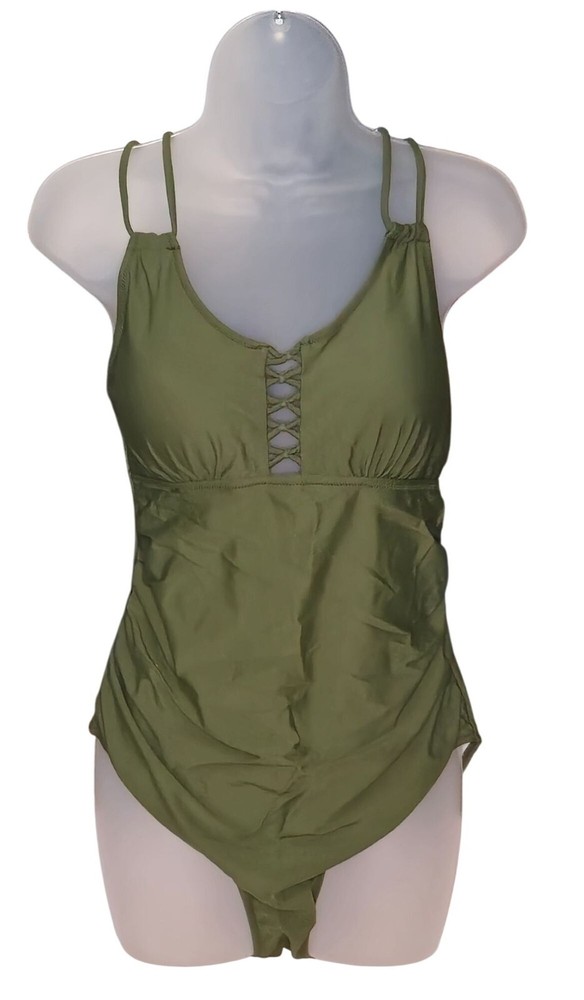 BMJL Womens One-Piece Deep V Neck Strappy Back Swimsuit XL Olive Green