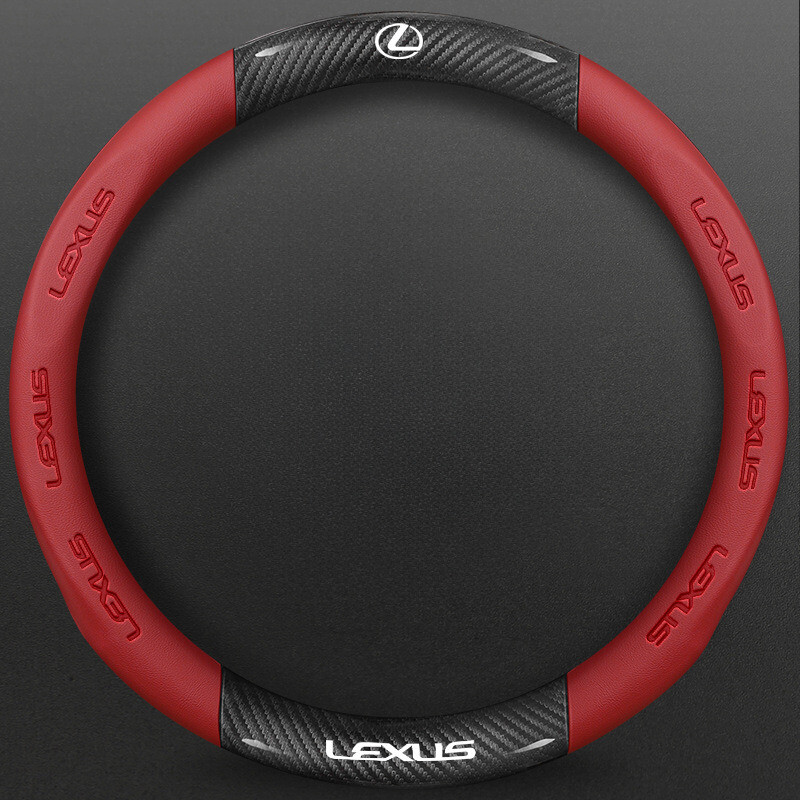 For Lexus Carbon Fiber Steering Wheel Cover Red Leather Car Accessories 15
