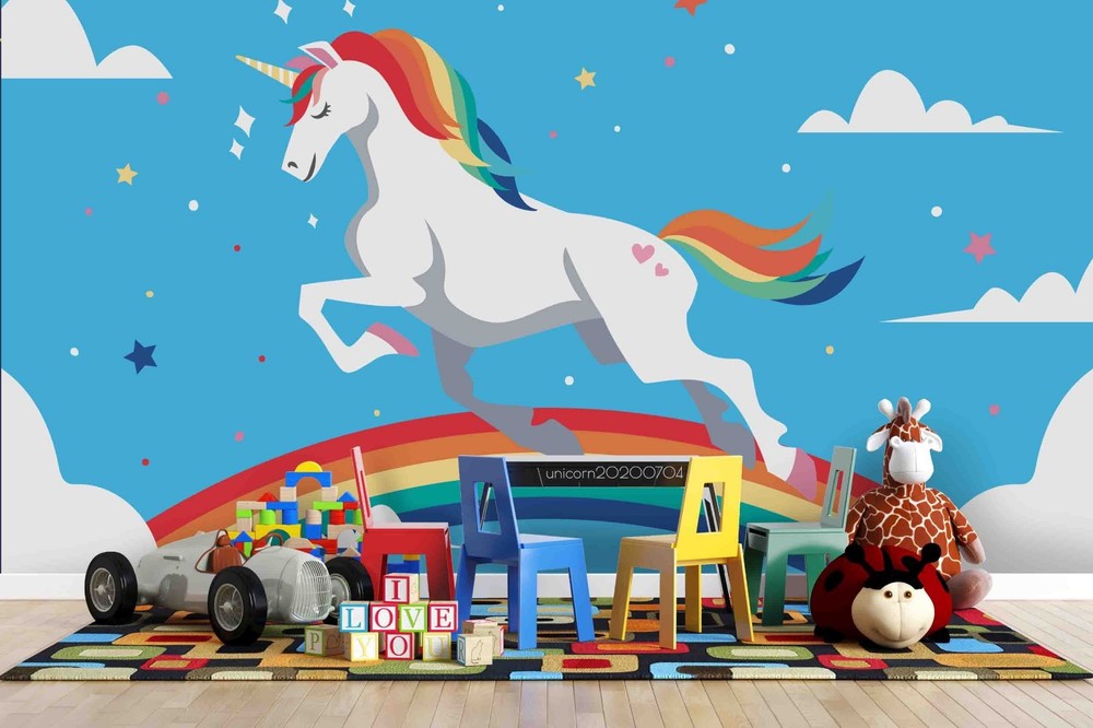 3D Unicorn Rainbows Cloud Illustration Wall Murals Wallpaper Murals Wall Sticker