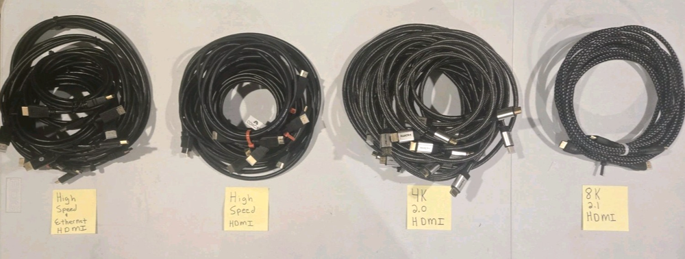 8k, 4k, High Speed with Ethernet & High Speed HDMI cable lot of various lengths.