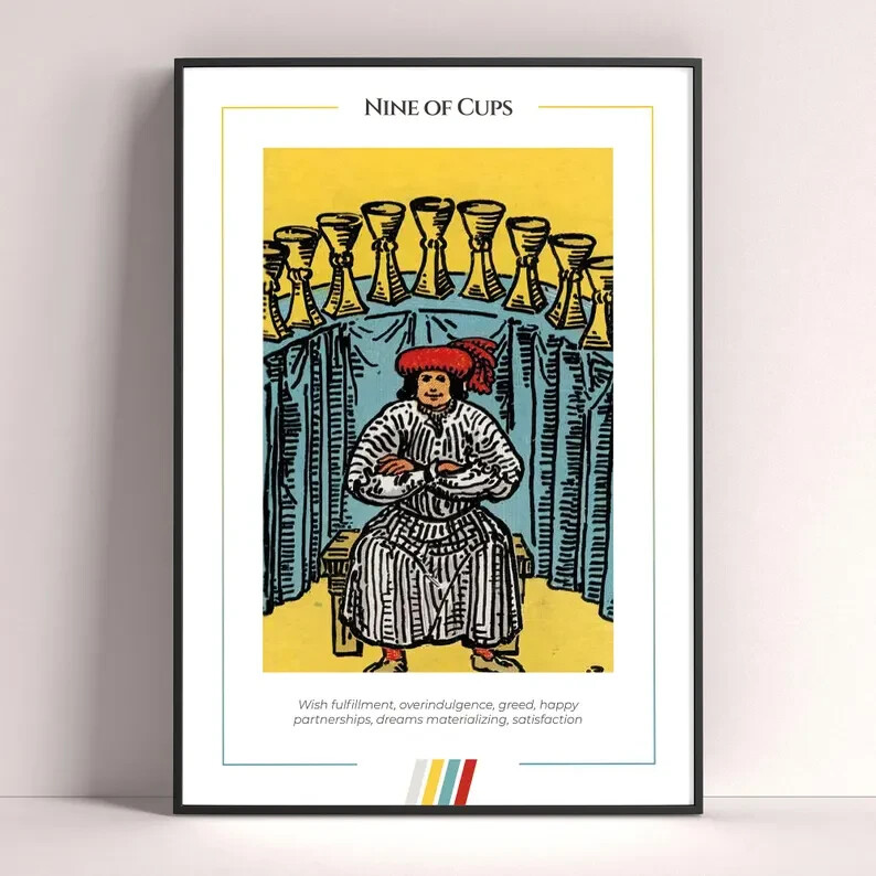 Nine of Cups Tarot Card Art Print Digital Download Poster