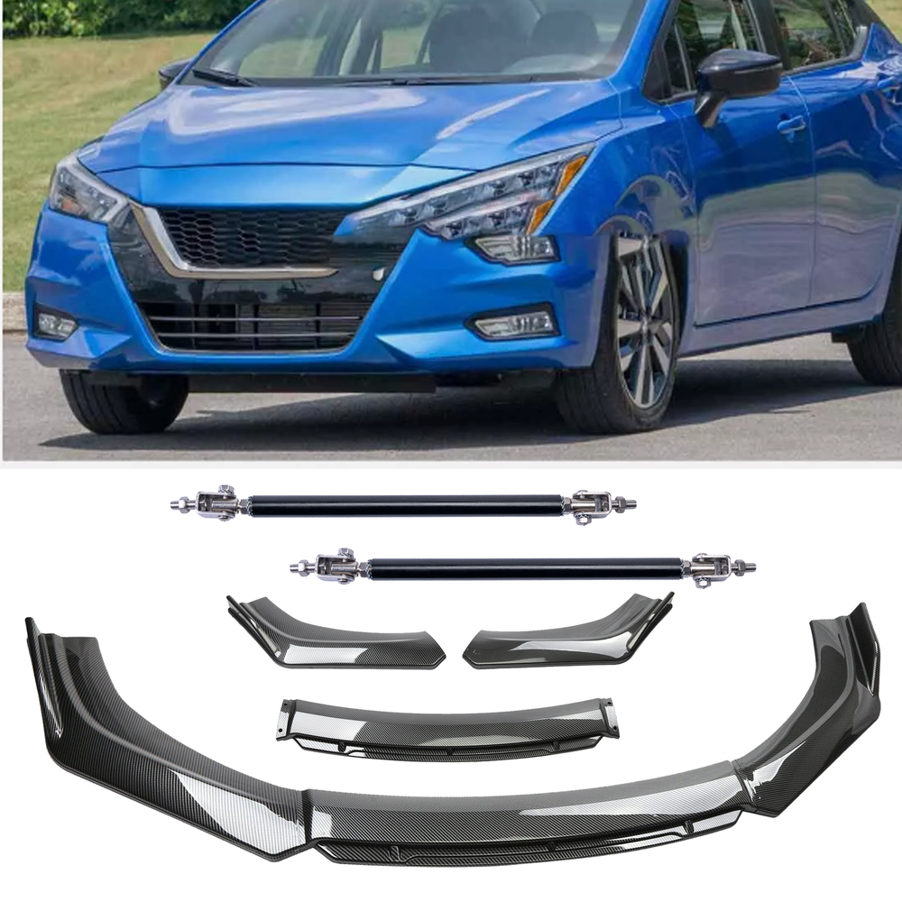 Carbon Fiber Front Bumper Lip Chin Spoiler for Nissan Versa Strut Rod Body Kit