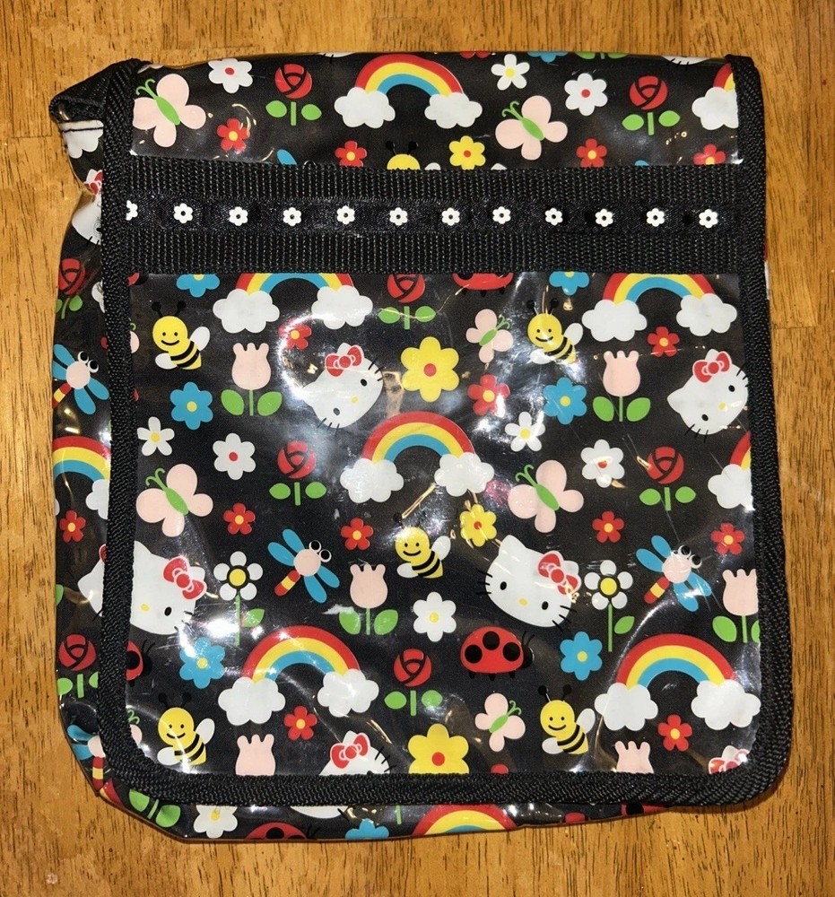2007 Sanrio Hello Kitty Messenger Bag Book Bag Black PVC