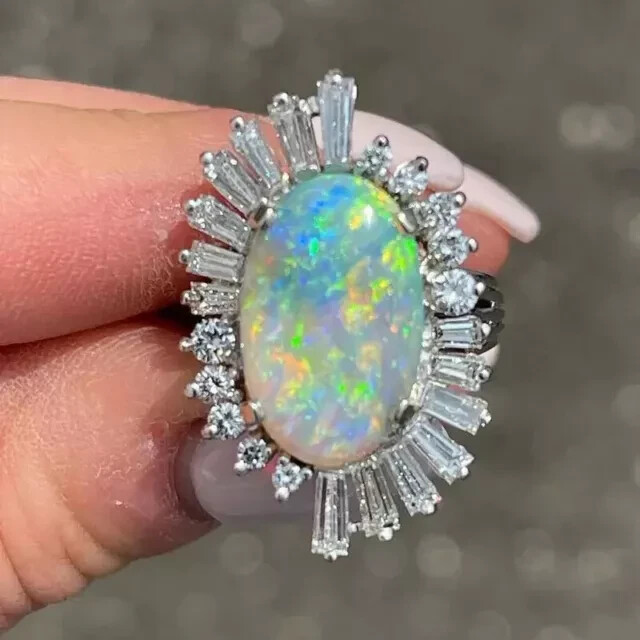 4Ct Oval Cut Natural Fire Opal Halo Women's Wedding Ring 14K White Gold Plated