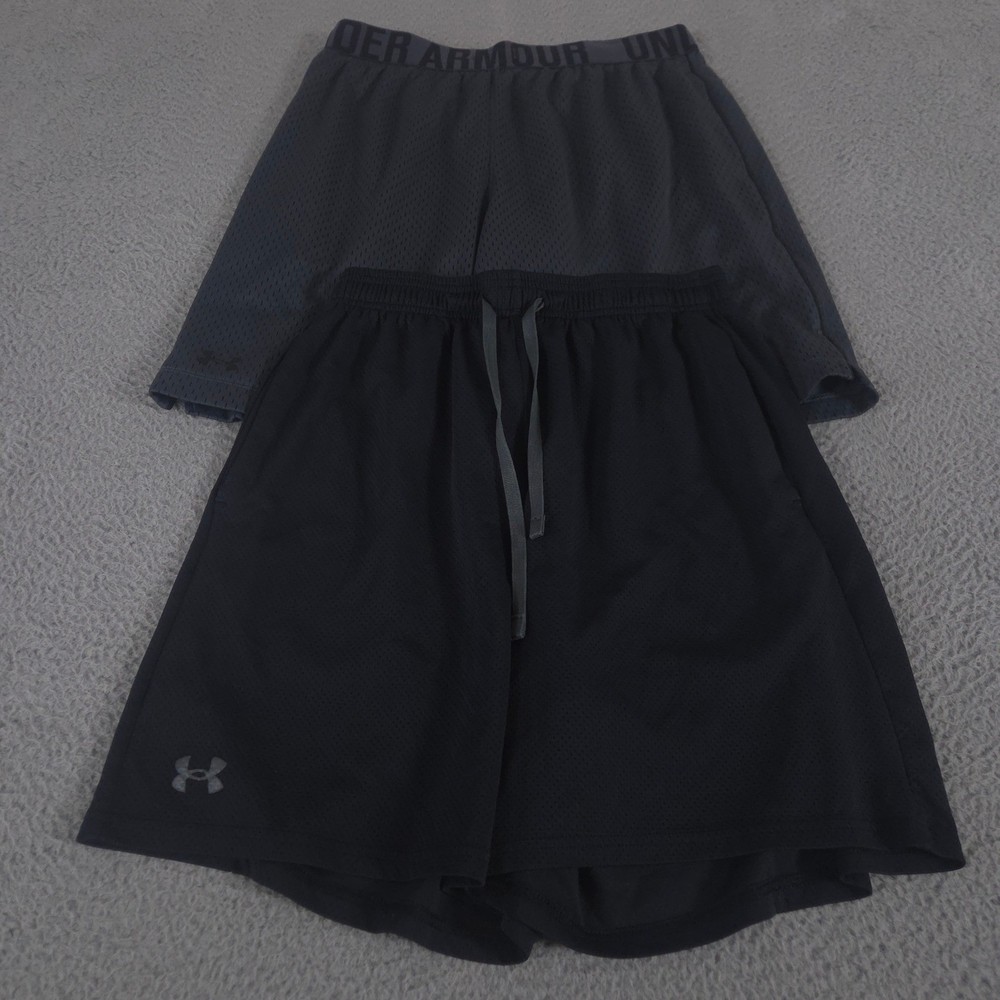 LOT OF 2 Under Armour Shorts Mens Medium Black Grey UA Tech Mesh 9