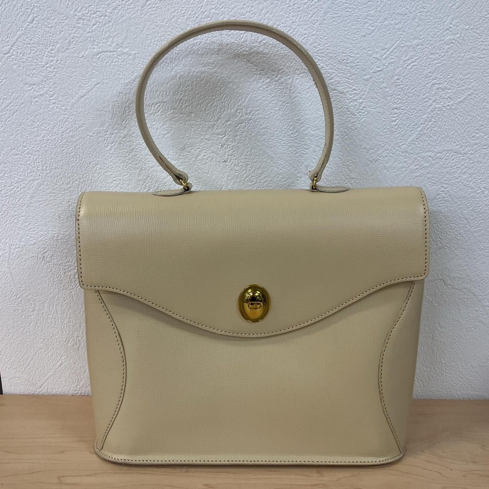Dior CD Logo Top Handle Leather Handbag Beige Made in France