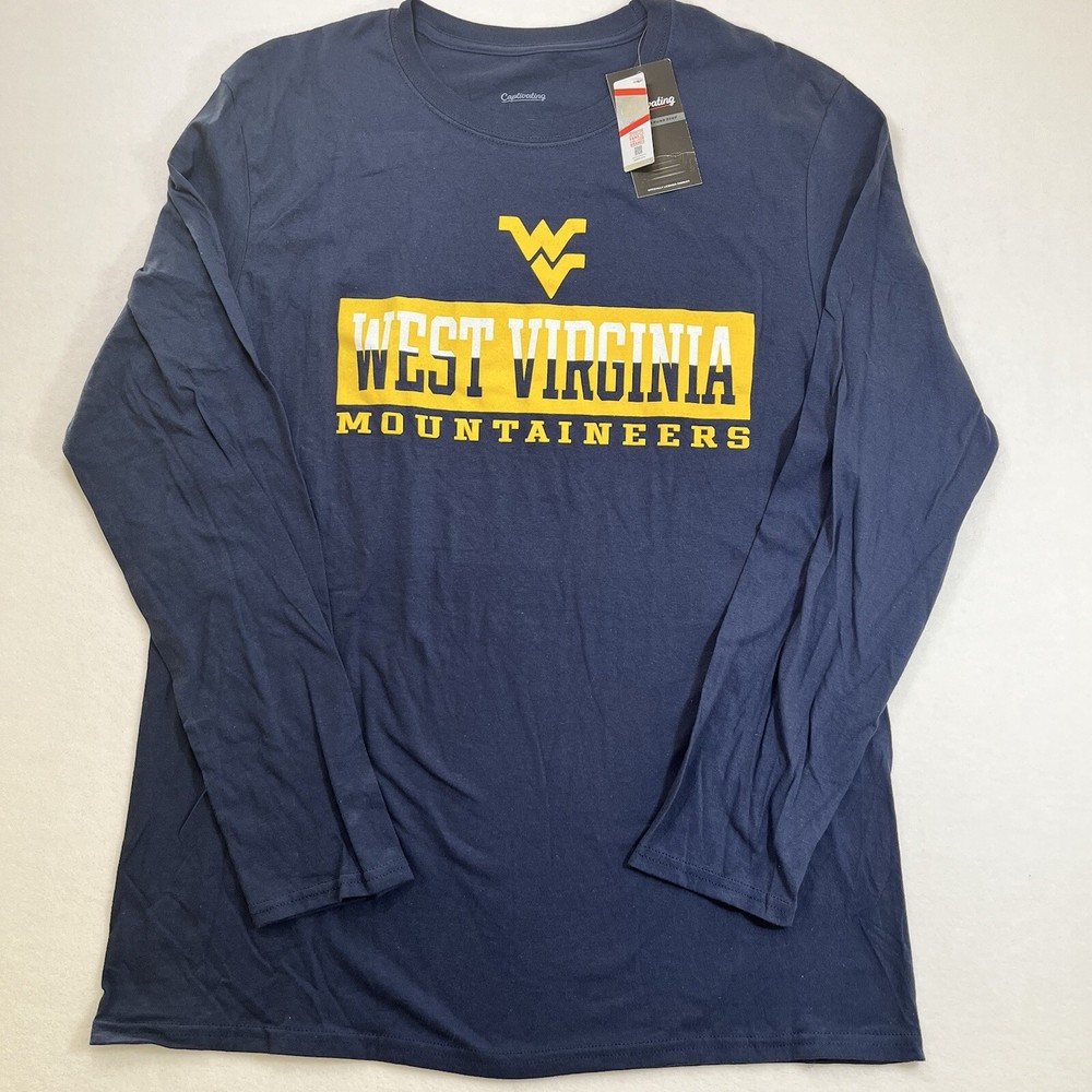 Striking West Virginia Mountaineers Mens Long Sleeve Blue Large Tee