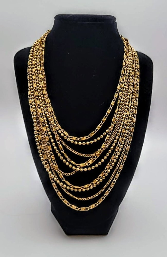 Vintage Monet Multi-Strand Gold-Tone Necklace – Layered Chains, Signed