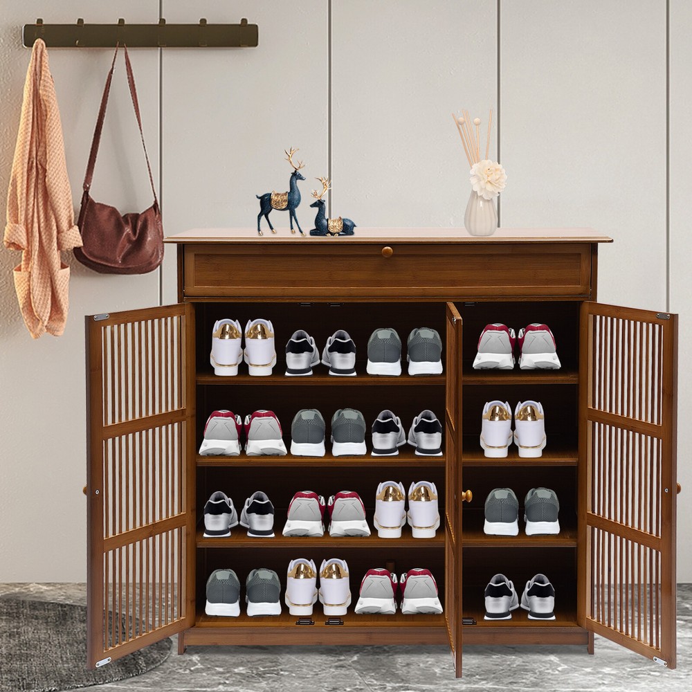 4-Tier Shoe Storage Cabinet Durable Bamboo Home Furniture Entryway Shoe Storage