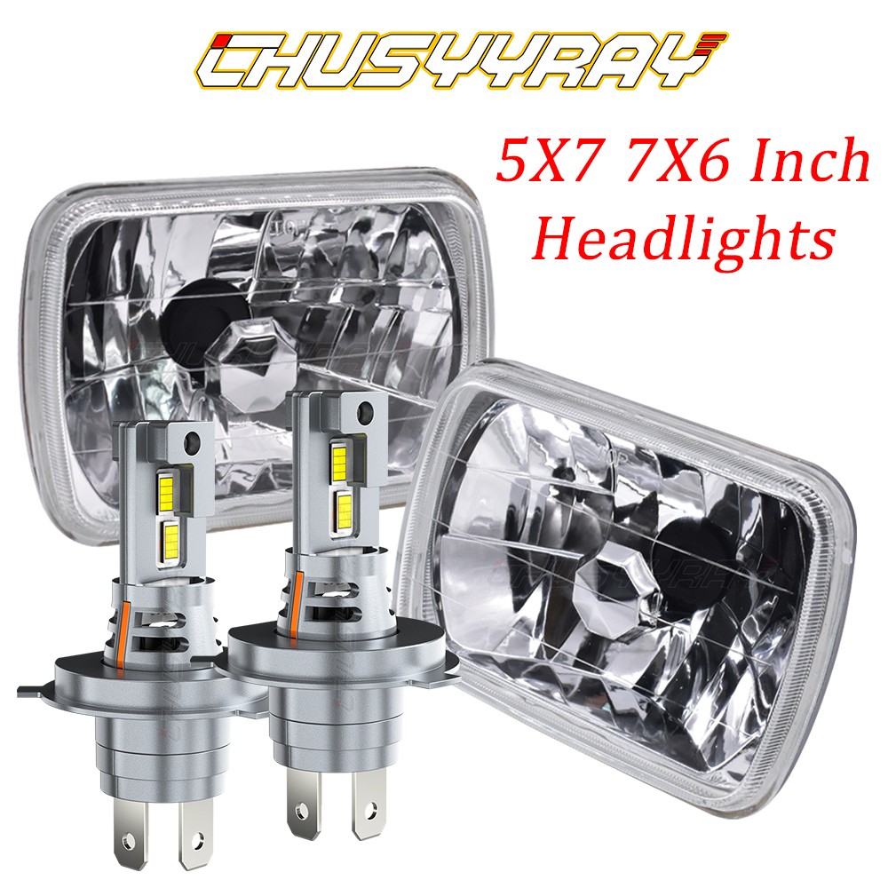 Pair 7x6 5x7 Headlights LED H4 Lamps For Ford E-150 E-250 E-350 Cargo Van