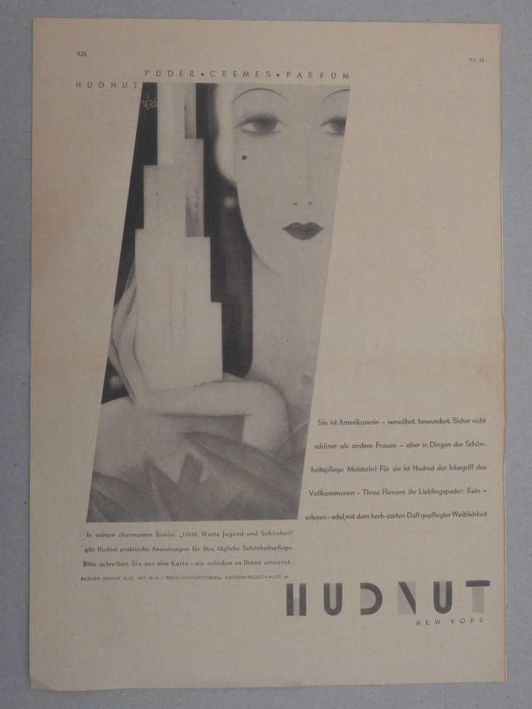 1930 HUDNUT New York Cosmetics Magazine Print Ad German Art Deco Ad Berliner Ze