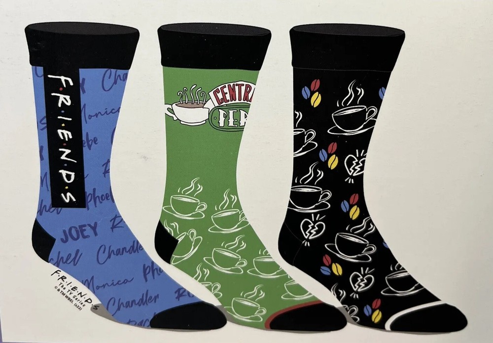 Men's Friends TV Show Novelty Crew Socks Gift Box Set of 3 Pairs Size 8-12