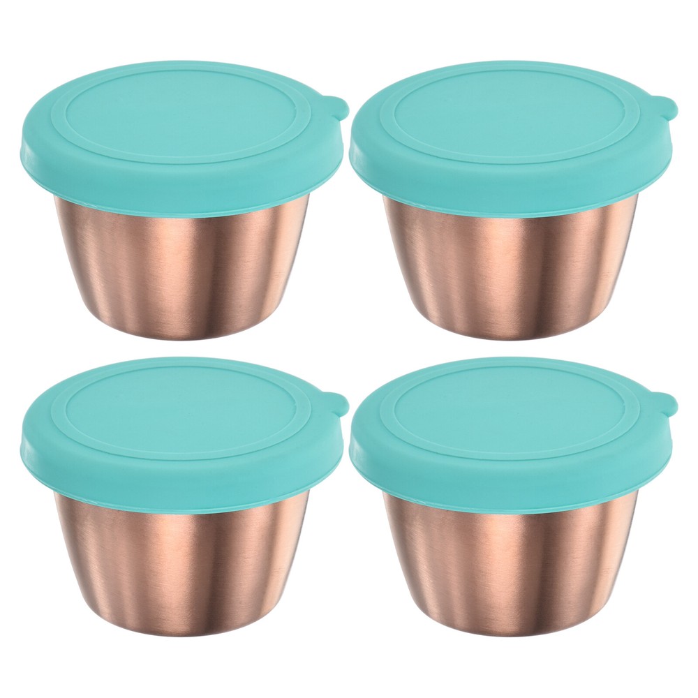 4pcs Salad Dressing Container, 2.4oz Stainless Steel Condiment Cup, Sky Blue