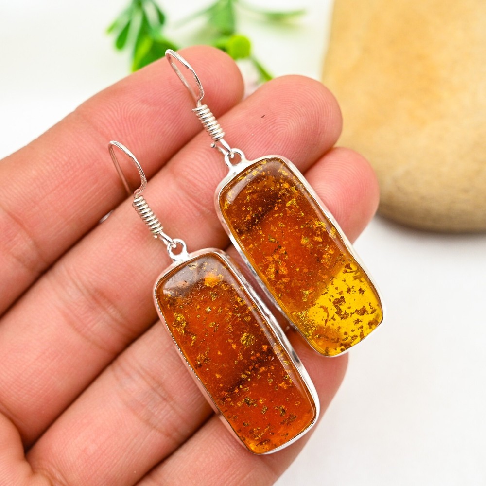 Baltic Amber Gemstone Earrings 925 Sterling Silver Handmade Jewelry Women Gift