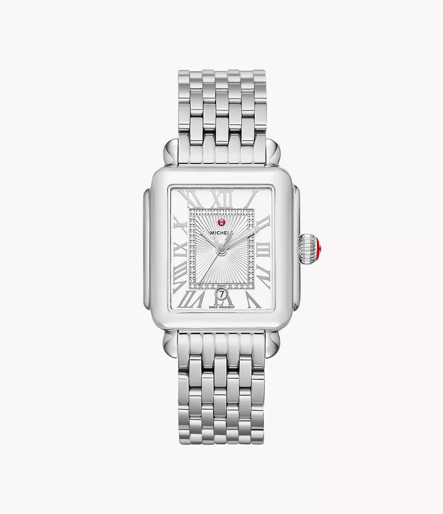 Michelle Deco Madison 33mm Diamond Dial Stainless Steel Watch