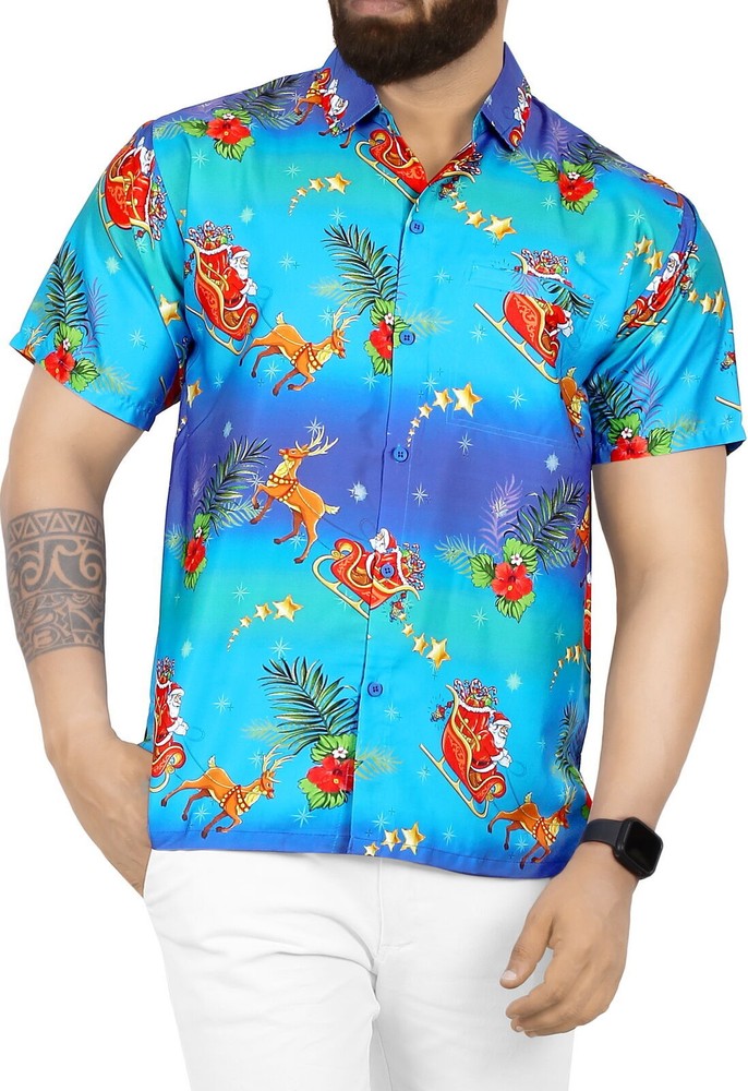 LA LEELA Digital HD 3D shirt for men Tropical Aloha LChest 44 48 Blue
