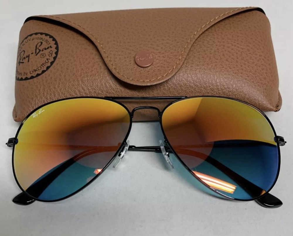 Ray-Ban Aviator RB3026 62mm Black Frame with Orange Gradient Flash Lenses