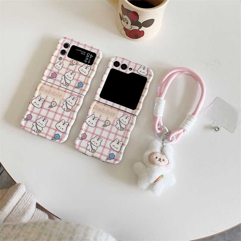 With Chain White Rabbit Shockproof Cute For Samsung ZFLIP 3/4/5 Phone Case Cover