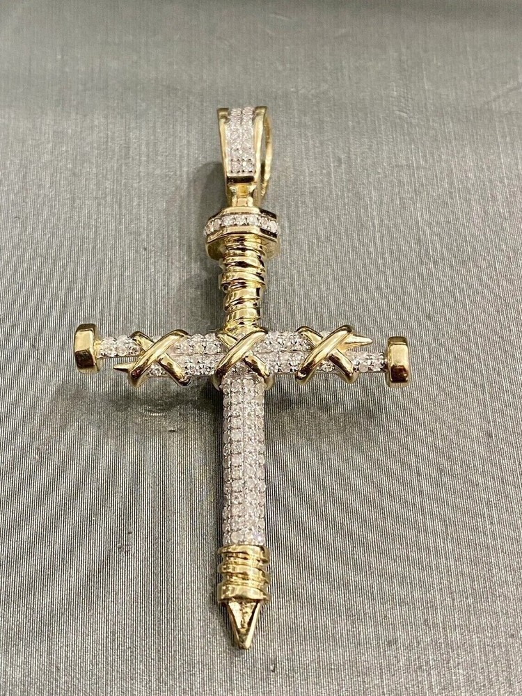 Iced-Out 2Ct Charm Cross Pendant for Men in 14K Yellow Gold Finish with Created Diamonds