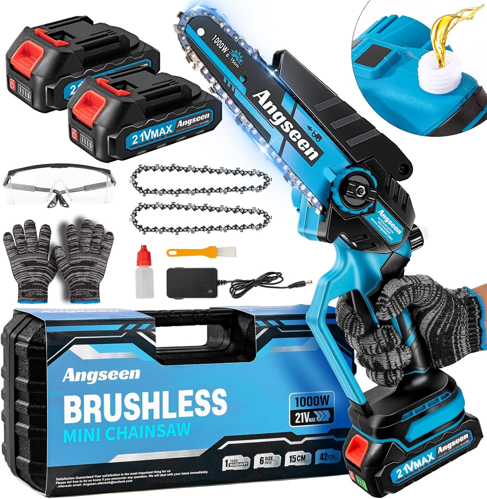 2025 Upgrade 1000W Brushless Mini Chainsaw 6 Inch Cordless Electric