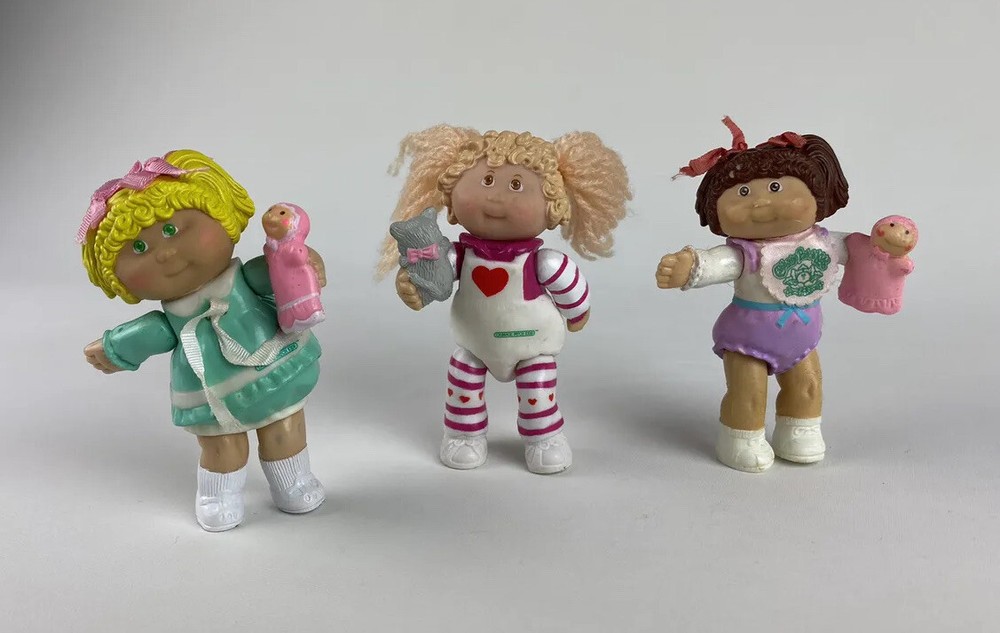 3 Vintage Cabbage Patch Kids Mini Figures Yarn Hair PVC Figurines 1984 A11
