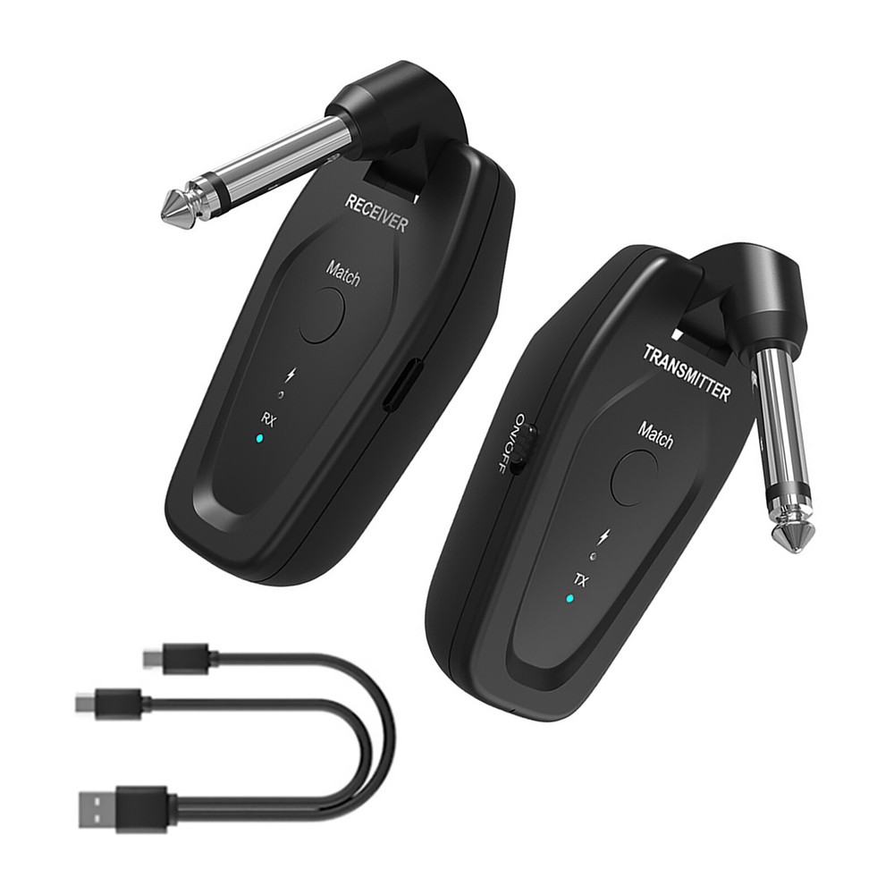 Black UHF Wireless Guitar System Rechargeable Transmitter Receiver Accessories