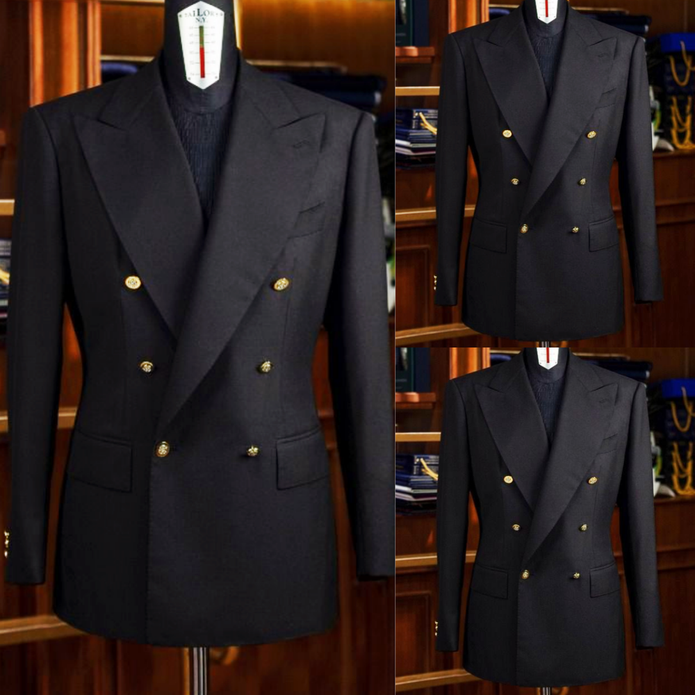 Black Men's Suit Double Breasted Formal Banquet Tailored Tuxedo Jacket Office