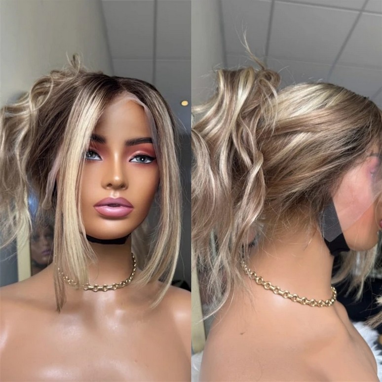 Ombre Brown Blonde Highlight Wave 13x4 Lace Front Human Hair Wigs