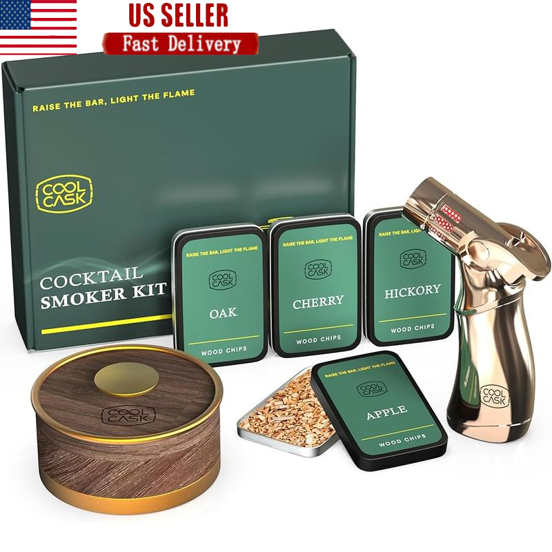 Cocktail Smoker Kit W/ Torch Wood Chips Bourbon Whiskey Infuser Gift Set New