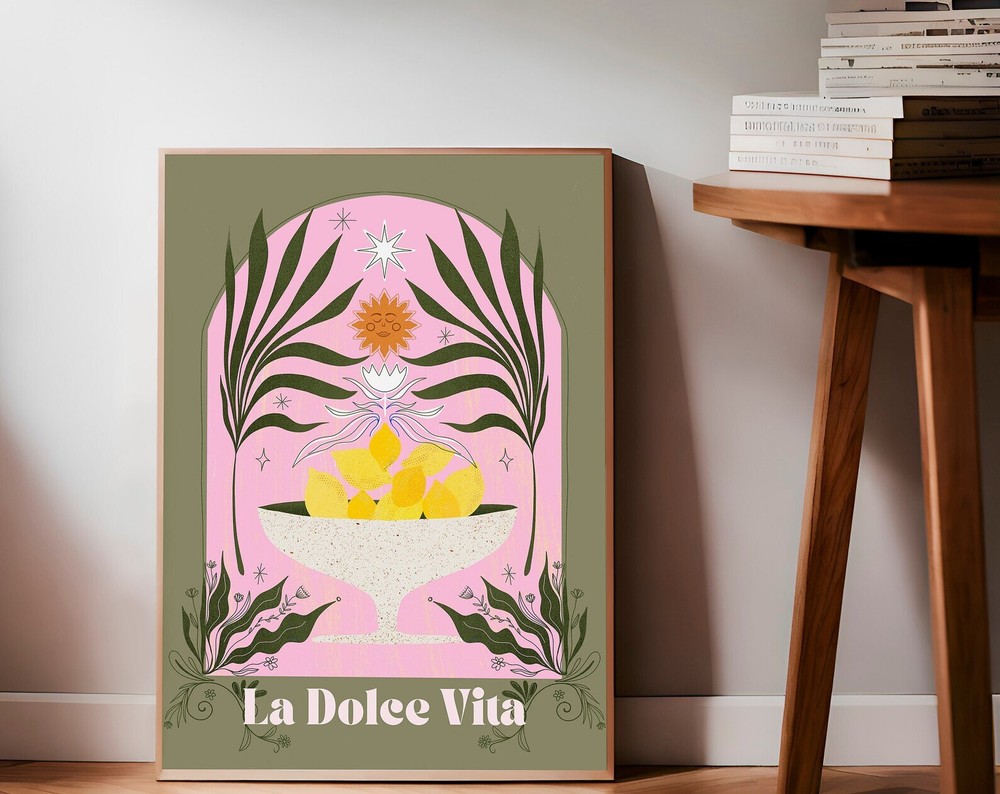 Mediterranean Lemon Bowl Print Pastel Botanical Wall Art Bohemian Floral Decor