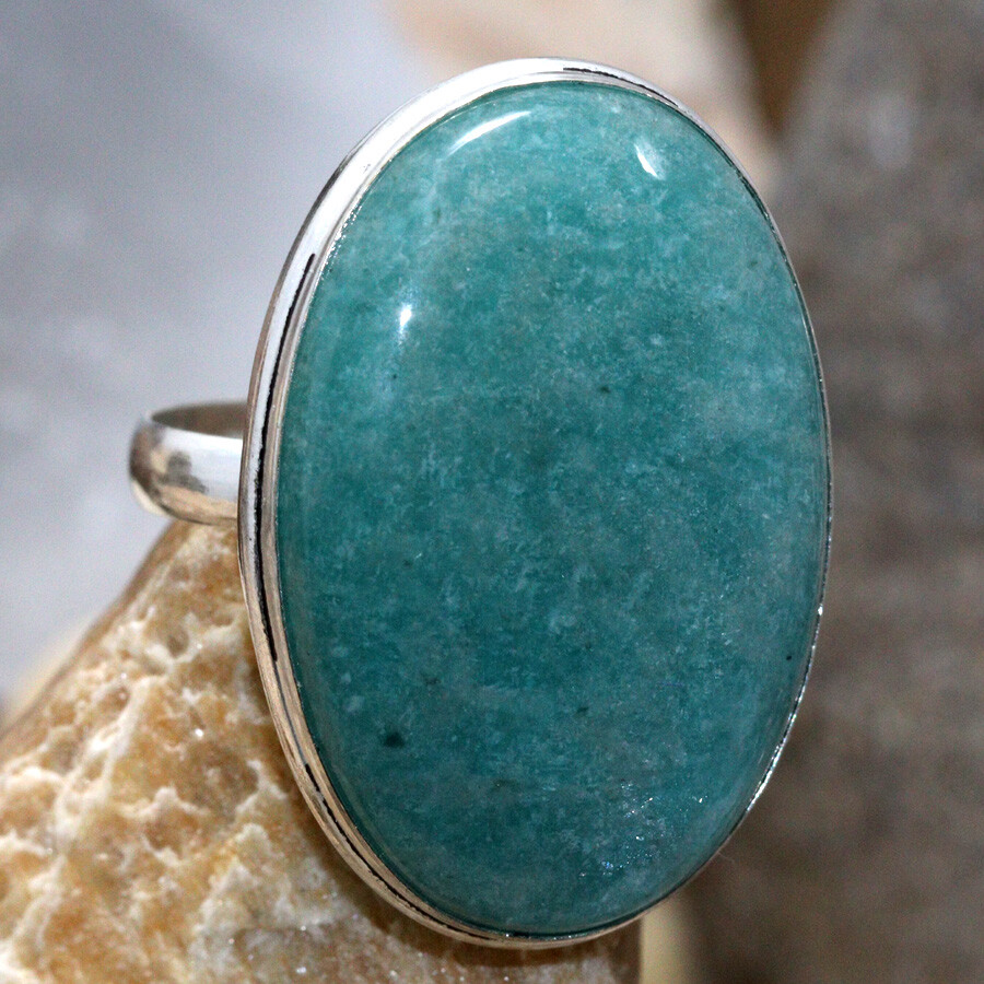 925 Silver Plated Amazonite Ethnic Ring Handmade Jewelry Size US 9.5 JW