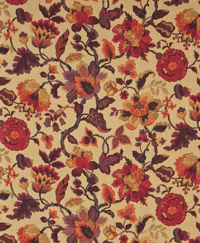 SANDERSON CURTAIN FABRIC DESIGN Amanpuri  2.4 MTRS OLD GOLD/AUBERGINE 100% LINEN