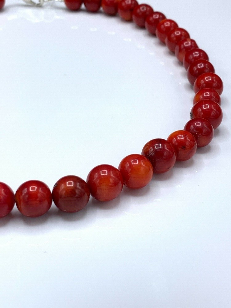10mm Red Coral Choker Necklace, Natural Coral, 1 Strand Red Necklace