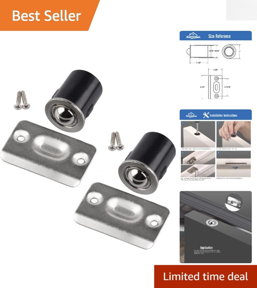 2 Pack Satin Nickel Drive-In Ball Catches with Strike Plates for Closet Doors