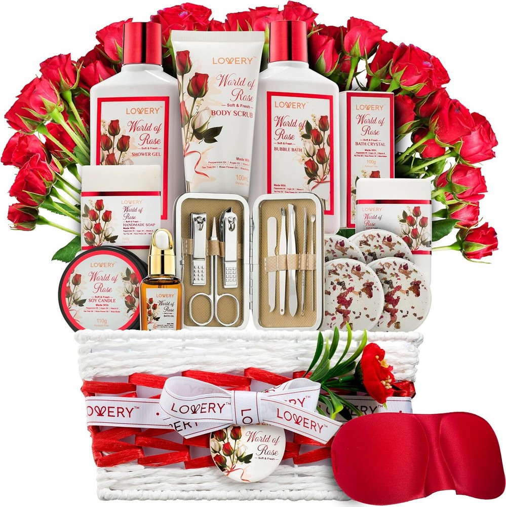 Valentines Day Gifts  Rose Spa Gifts , 35 Piece Stress Relief Kit Gift Basket,-image