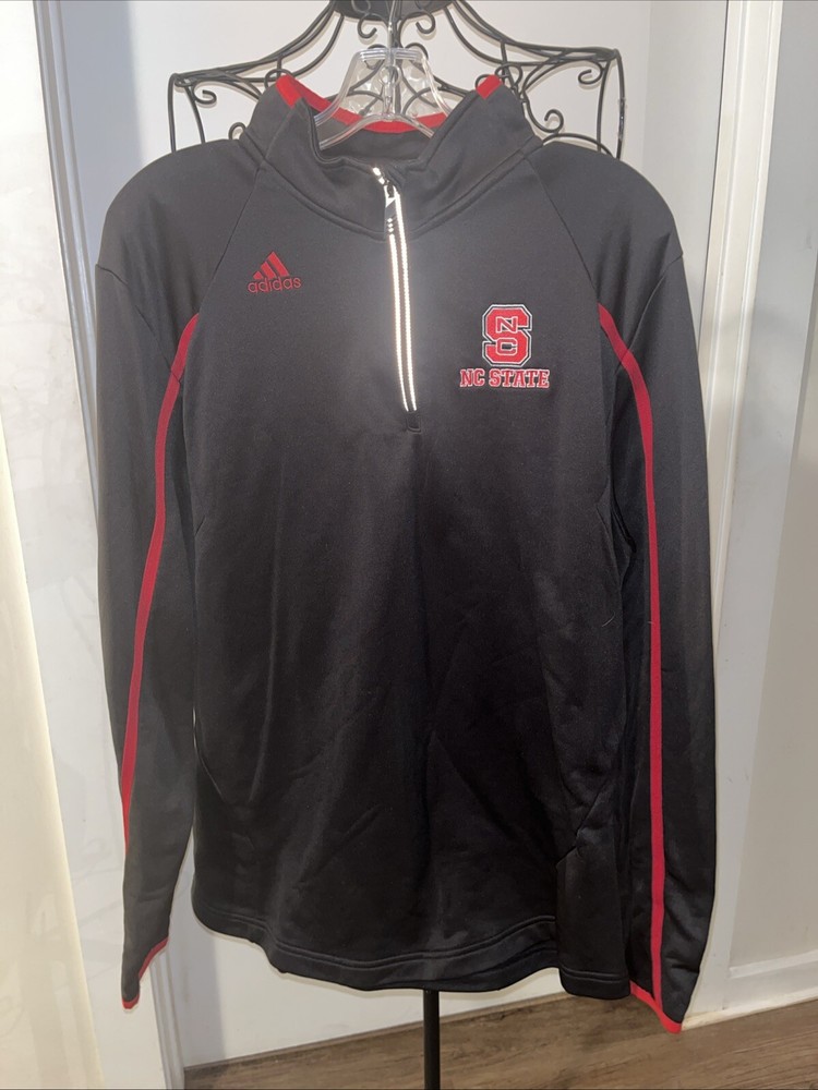 NC State Wolfpack Sweater Mens Large Black Adidas Pullover 1/4 Zip Football